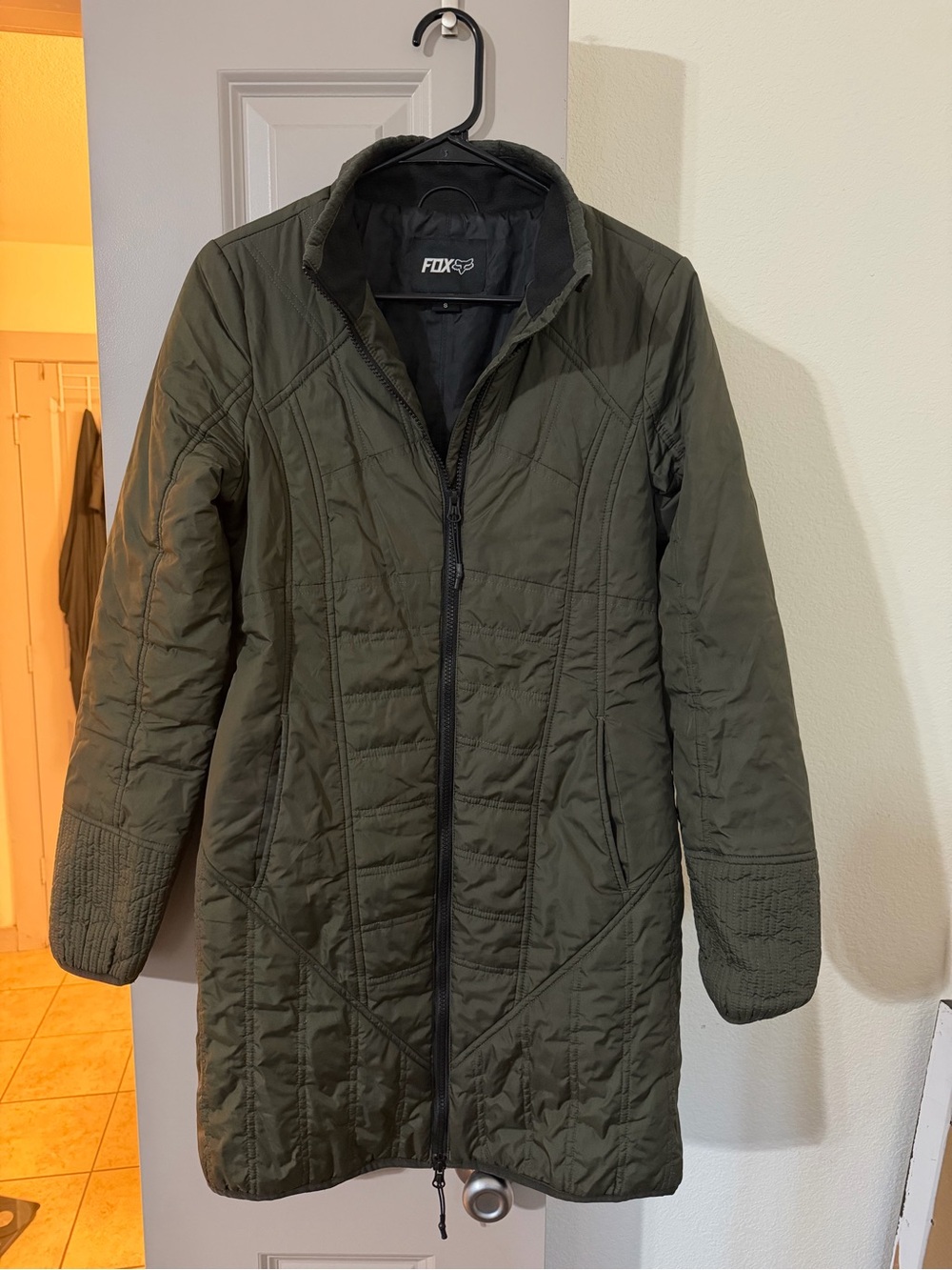 Fox Olive Quilted Long Puffer Coat